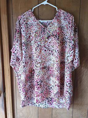 SPIN Oversized Blouse Size M Pink Animal Print Flowy Top